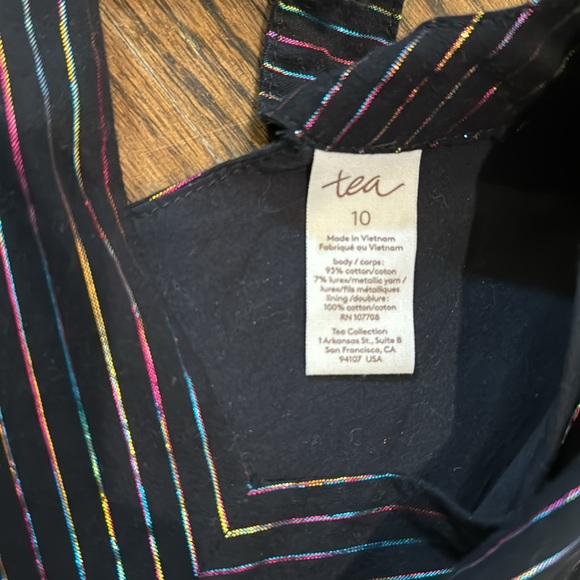 Tea Collection black foil striped dress with lining, size 10 - Picture 9 of 11